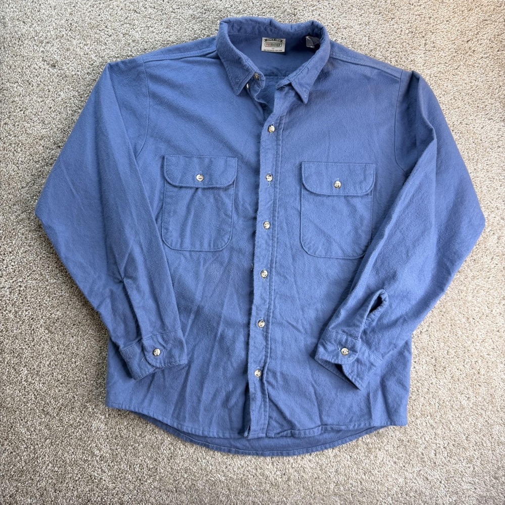 Vintage FIVEBROTHER Shirt Mens Medium Blue Solid Long Sleeve Flannel Button Up